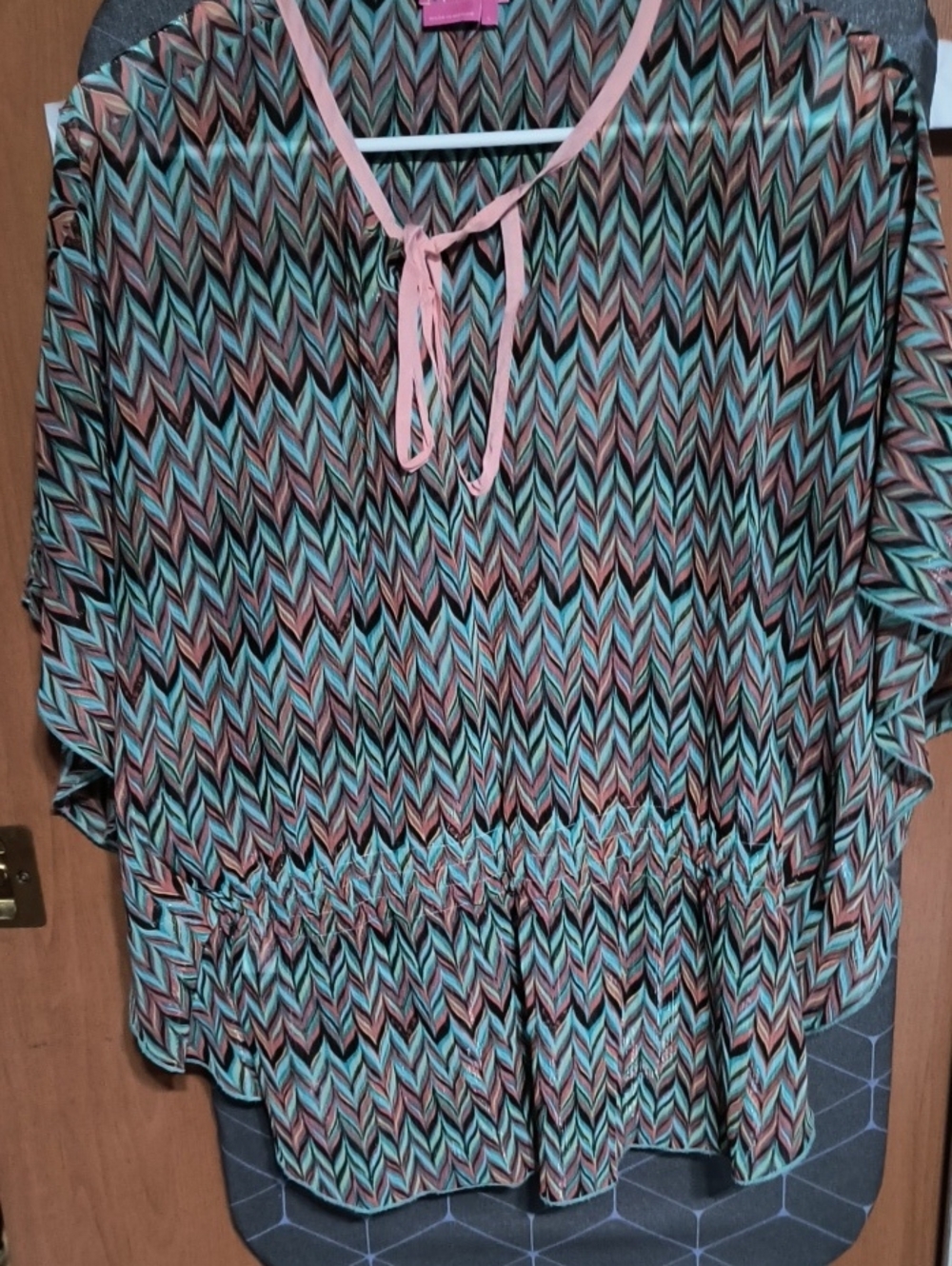 BCBGirls Chevron Tie-Neck Tunic in Pink and Teal